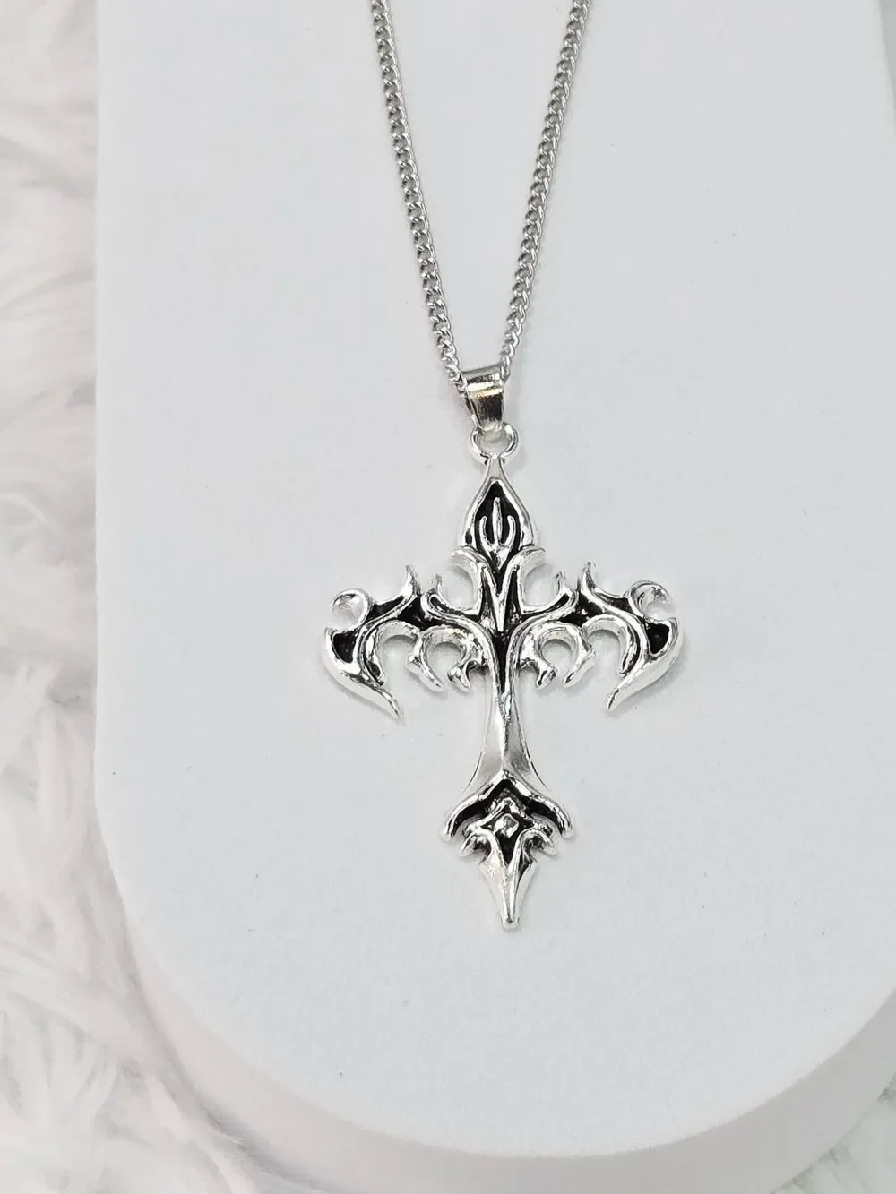 Sacina Gothic Fire Cross Necklace Stainless Steel Flaming Cross Pendant Y2K Punk